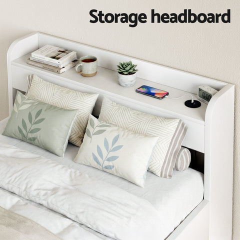 Bed Frame King Single Size with Charging Ports and 2 Drawers AURA