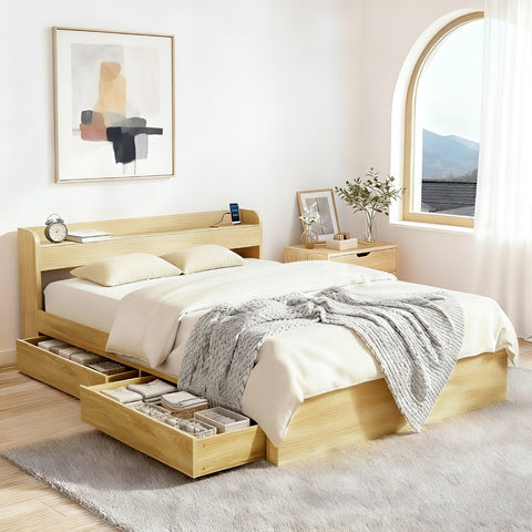 Bed Frame Queen Size with Charging Ports and 2 Drawers AURA