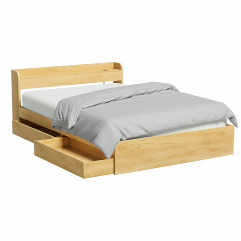 Bed Frame Queen Size with Charging Ports and 2 Drawers AURA