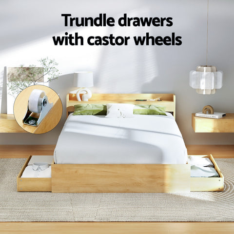Bed Frame Queen Size with Charging Ports and 2 Drawers AURA