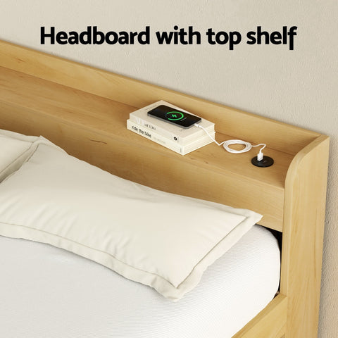 Bed Frame Queen Size with Charging Ports and 2 Drawers AURA