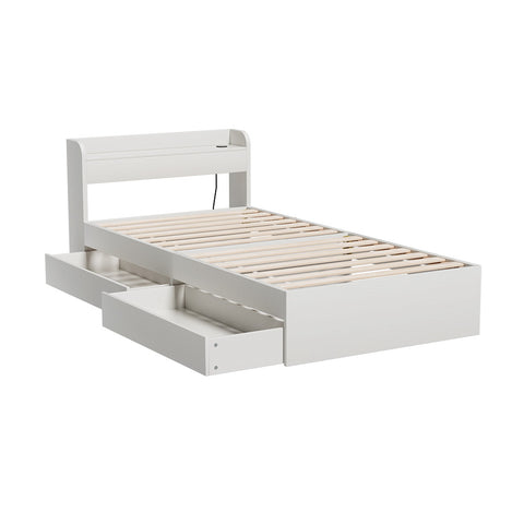 Bed Frame Single Size with Charging Ports and 2 Drawers AURA