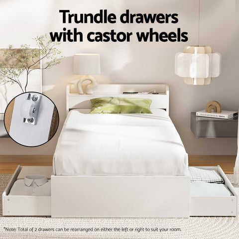 Bed Frame Single Size with Charging Ports and 2 Drawers AURA