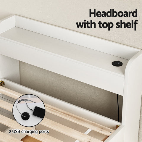 Bed Frame Single Size with Charging Ports and 2 Drawers AURA