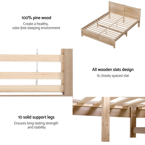 Bed Frame Queen Size Wooden Acacia Wood OATMEAL