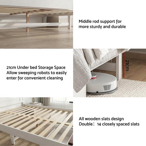 Queen Wooden Bed Frame with 2 Drawer Platform Bed with 108cm Solid High Headboard White Bed Base for Bedroom Easy Assembly