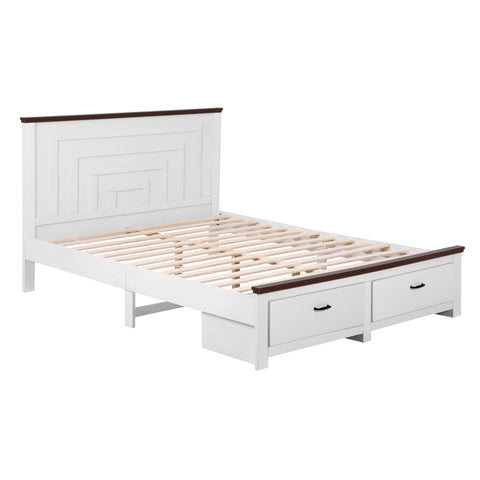 Queen Wooden Bed Frame with 2 Drawer Platform Bed with 108cm Solid High Headboard White Bed Base for Bedroom Easy Assembly