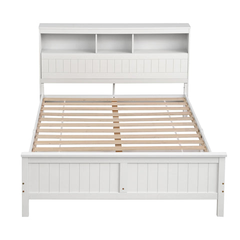 Queen Bed Frame with Storage Headboard and Footboard Wooden Bed Base White