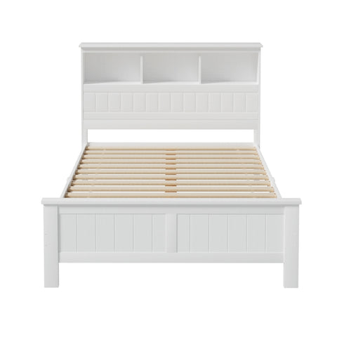 Bed Frame Double Size Wooden with 3 Shelves Bed Head White