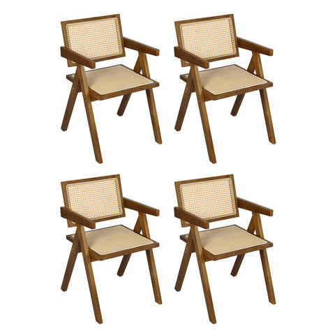 Levede 4x Walnut Wicker Armchair Dining Chair-1966287372387749888
