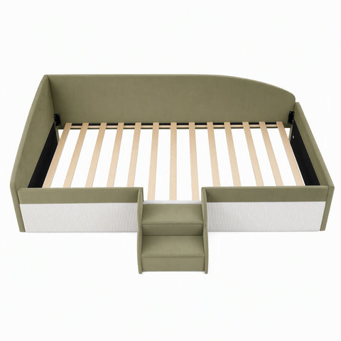 King Single Upholstered Daybed Sofa Bed with Centre Stairs, Olive