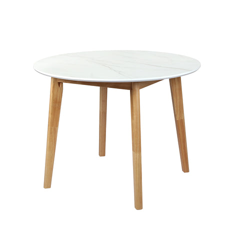 Levede Dining Table Round Rubberwood Base 100cm White 100 CM-1954802999041855488