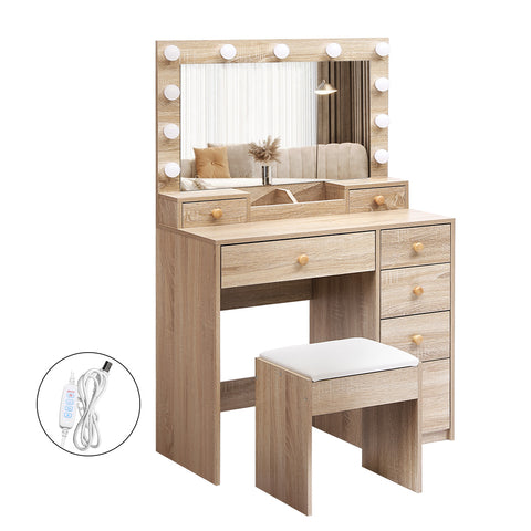 Levede Dressing Table Stool Set Oak-1954802443070083072