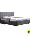 Levede Queen Bed Frame Fabric Tufted Dark Grey-1954802923942842368