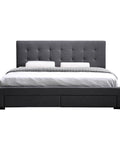 Levede Queen Bed Frame Fabric Tufted Dark Grey-1954802923942842369