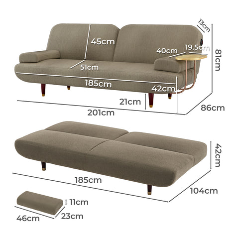 LEVEDE  CONVERTIBLE SOFABED WITH USB CHARGE AND SIDE TABLE-1954802387826905090