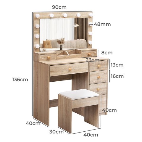 Levede Dressing Table Stool Set Oak-1954802443070083074