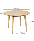 Levede Dining Table Round Rubberwood Base 120cm Natural 120 CM-1864183291977011202
