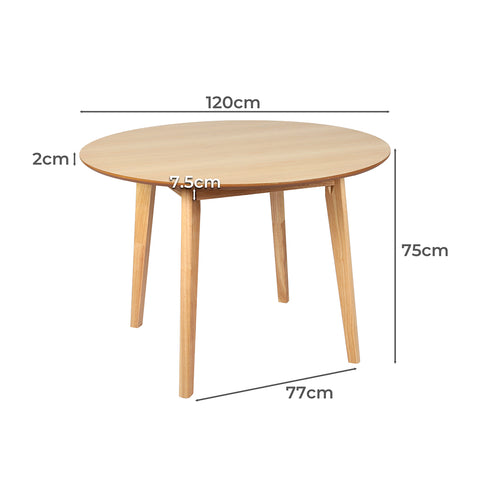 Levede Dining Table Round Rubberwood Base 120cm Natural 120 CM-1864183291977011202