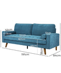 Levede Fabric Sofa Armchair 3 Seater Couch Blue 191cm Wide-1954802588826341378