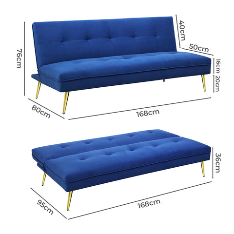 Levede Sofa Bed Convertible Velvet 3 Seater-1954802387290034178