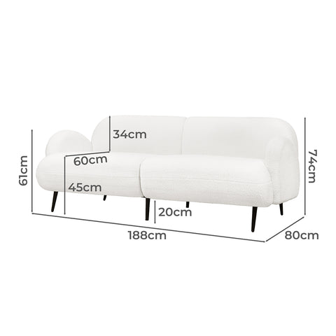 Levede Cloud Sofa 3 Seater Sherpa Fleece White-1954802386396647426